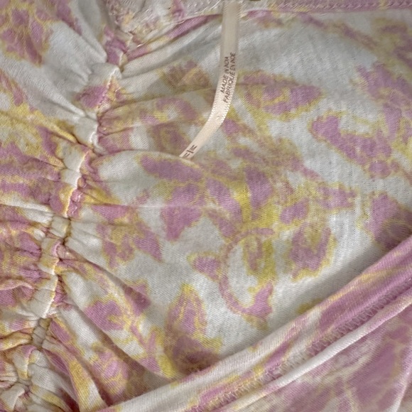 FREE PEOPLE SAY THE WORD CROP TOP Floral Printed Ruched Ivory Pink - Picture 7 of 8